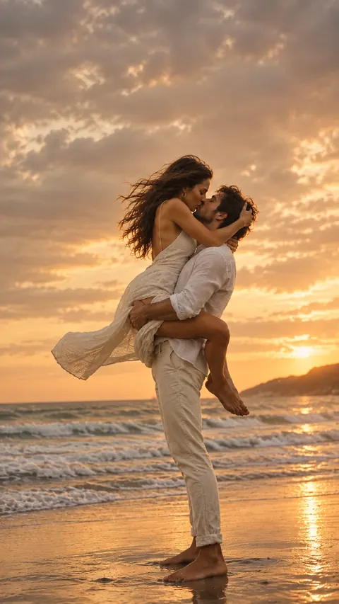 Couple hugging at the beach